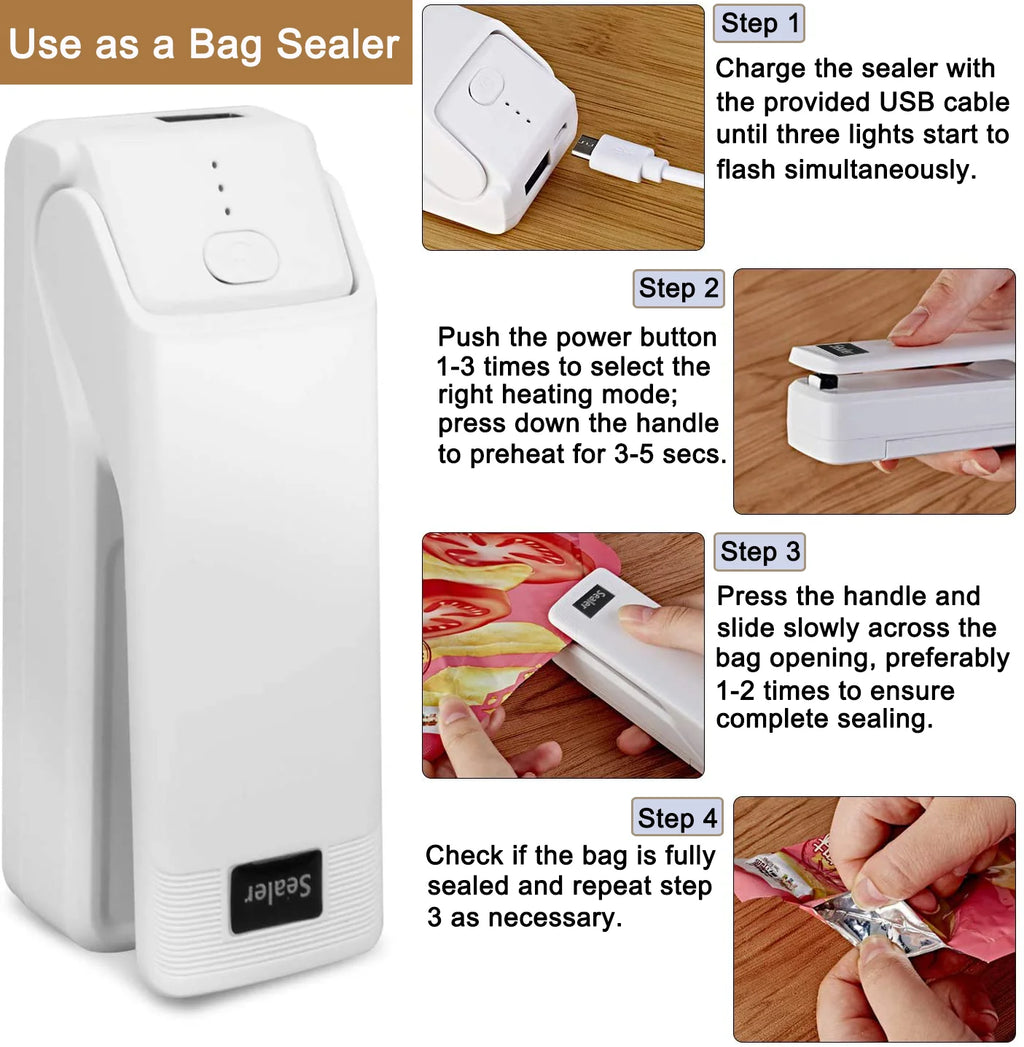 Rechargeable 4-in-1 Handheld Heat Sealer with Cutter Z587802