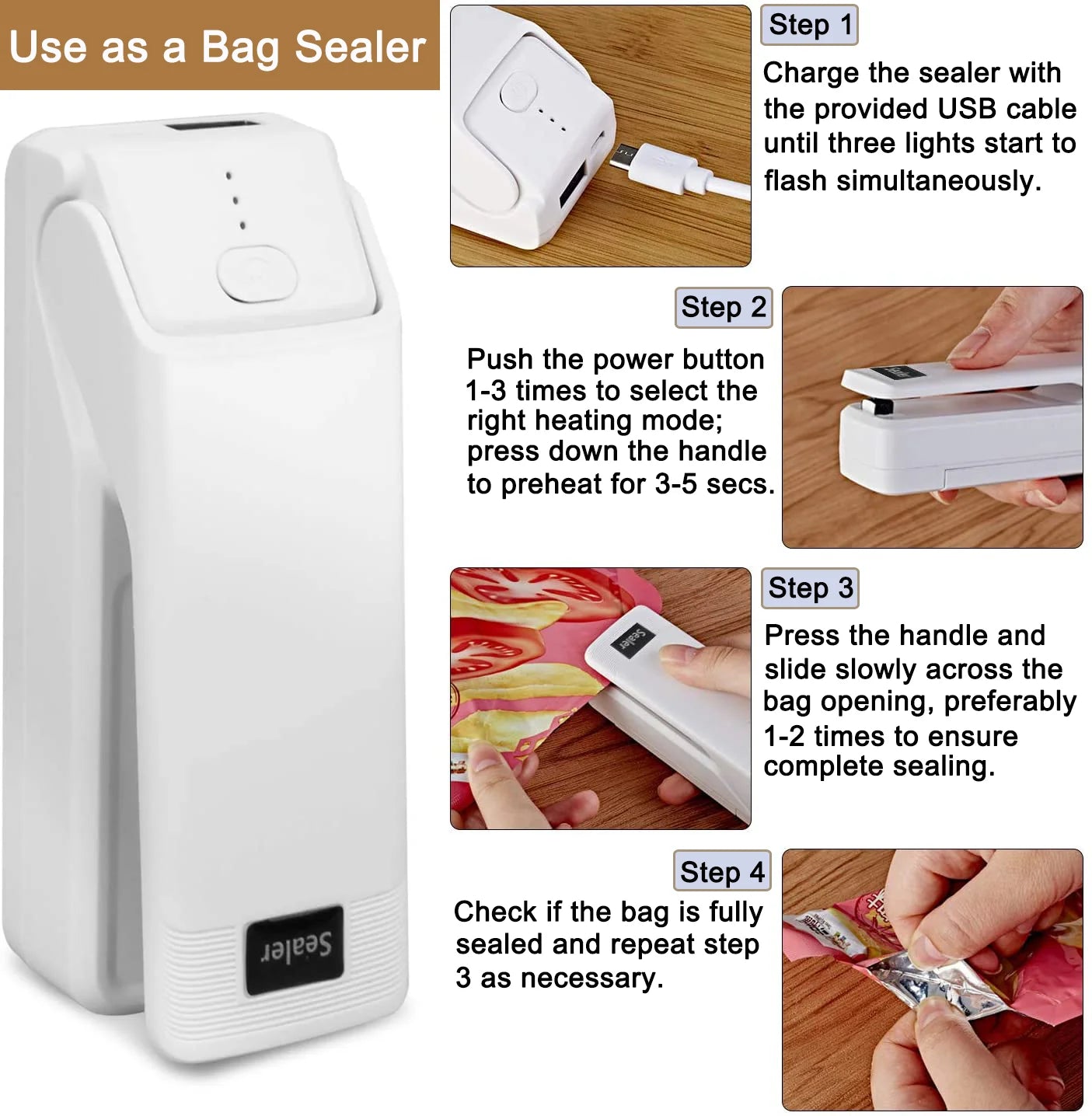 Rechargeable 4-in-1 Handheld Heat Sealer with Cutter Z587802