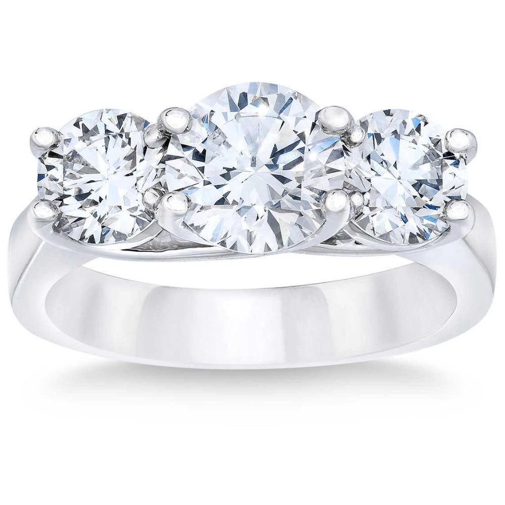 14k White Gold Three Stone Engagement Ring Q59013