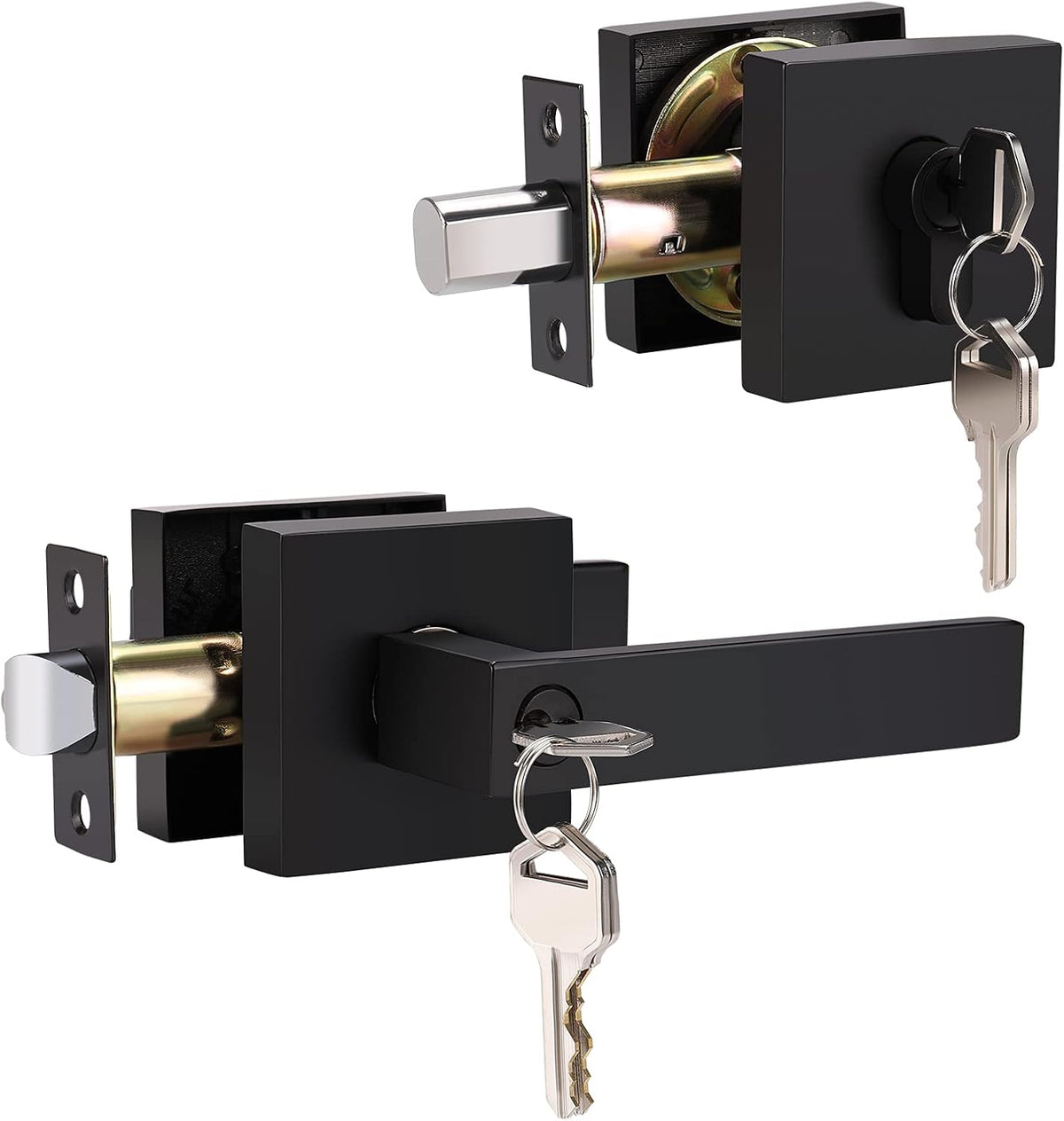 4 Pack Matte Black Entry Door Handle with Deadbolt Lock Set W623157
