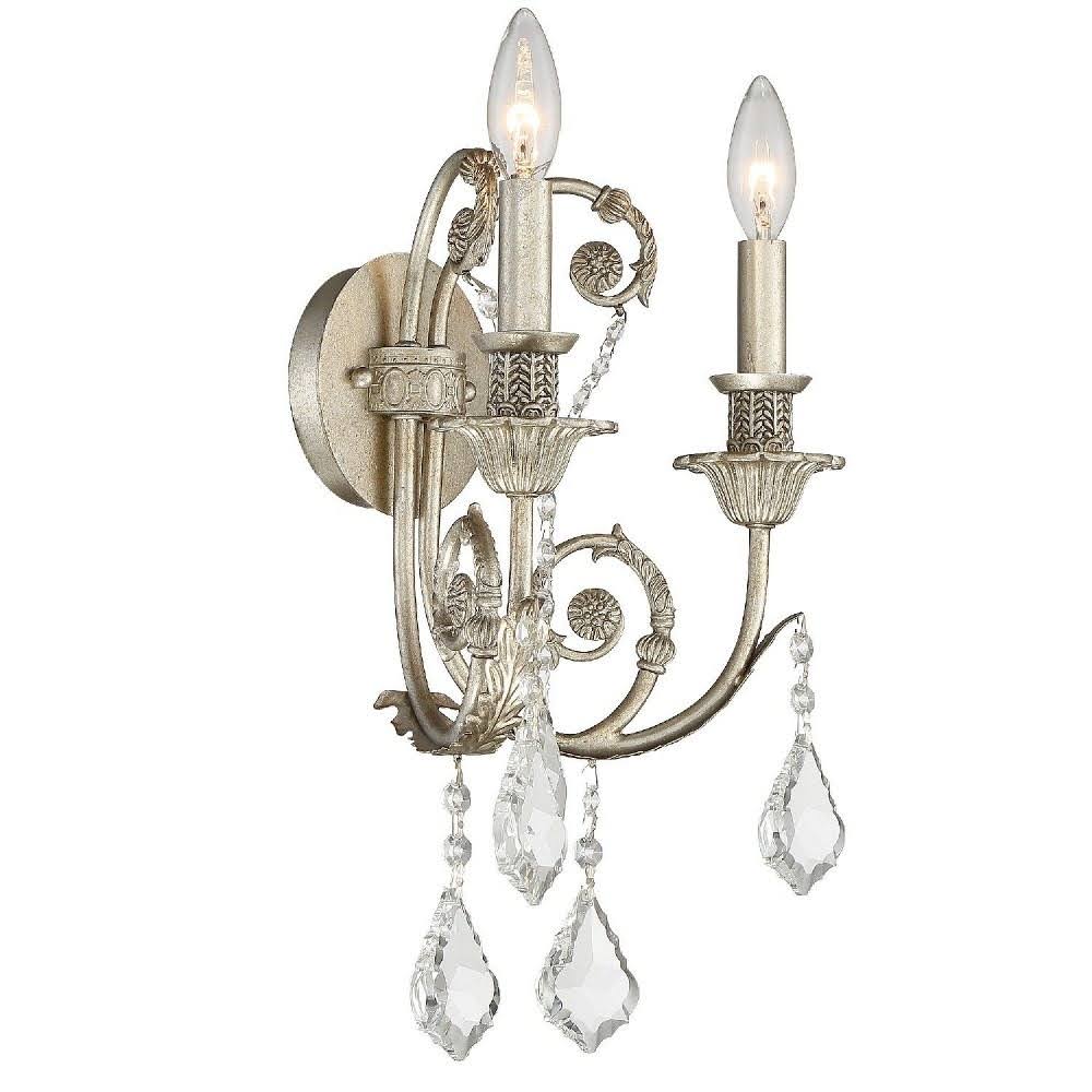 2 Light Clear Crystal Silver Sconce O243557