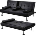 Gray Faux Leather Sofa Bed Futon with Armrest J549596