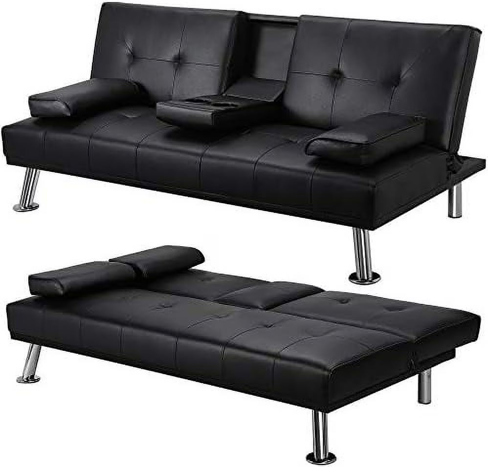 Gray Faux Leather Sofa Bed Futon with Armrest J549596