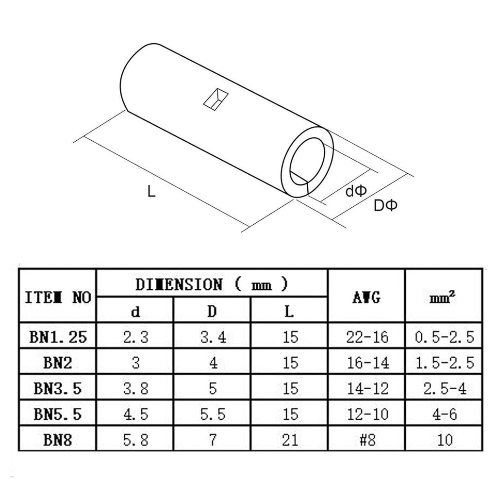 10Pcs Non Insulated Butt Connectors B823