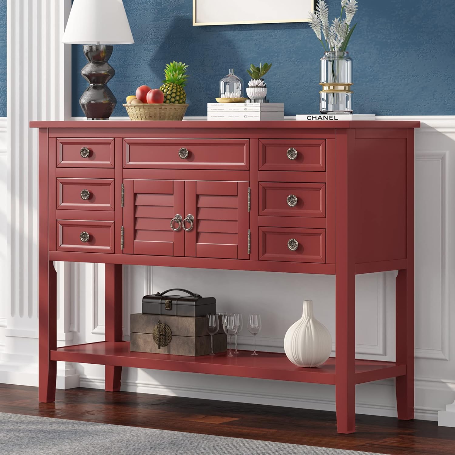 Blue Wood Console Table with 7 Drawers N4148