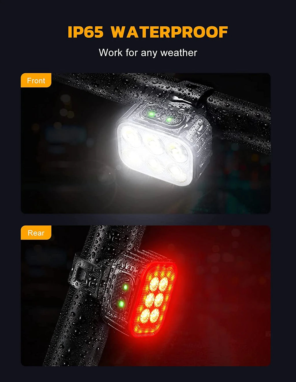 Rechargeable Bike Light Set with 6 Spot & Flood Beams, IP65 Waterproof F34187