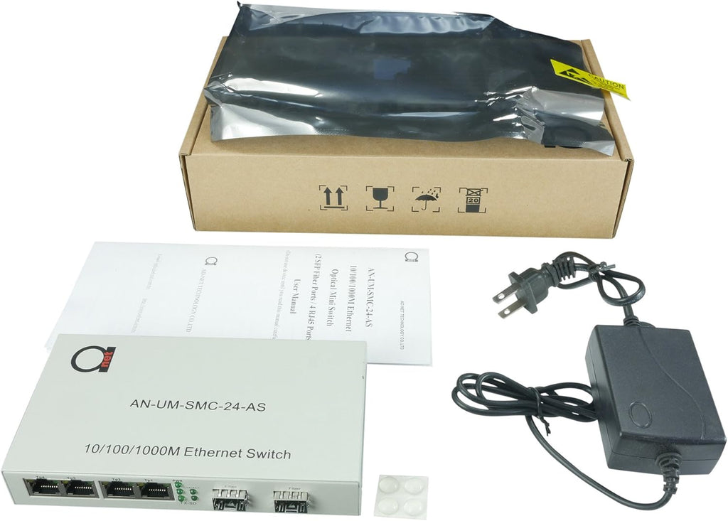 2 Pack Gigabit Ethernet Mini Switch with 2 Open SFP Slots and 4 UTP Copper Ports E6613