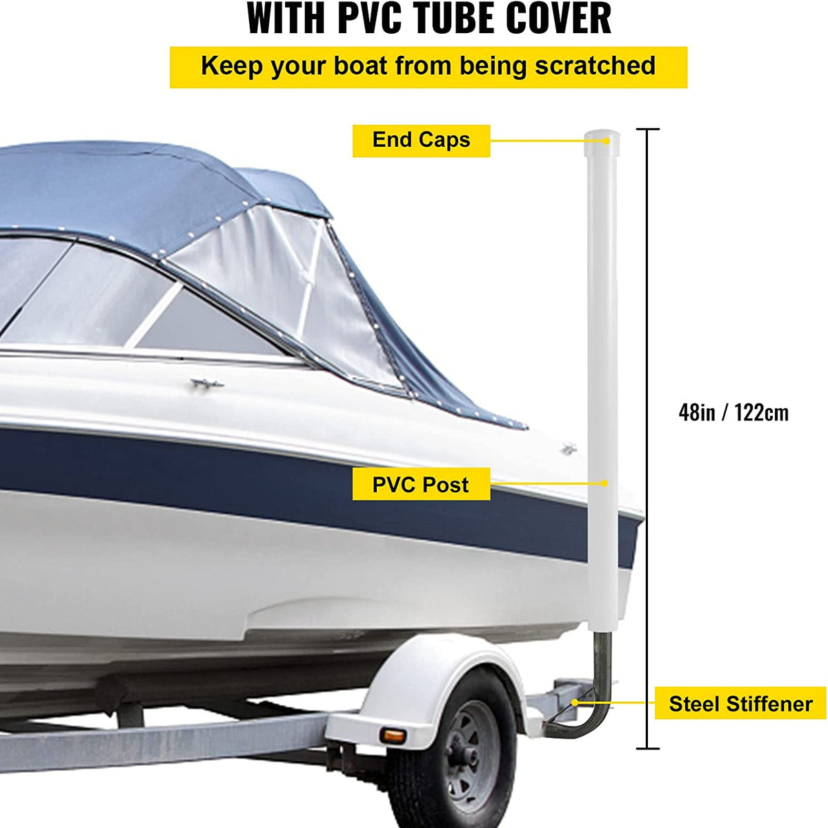 48 in. Steel Boat Trailer Guide-on with White PVC Tube Covers W22074