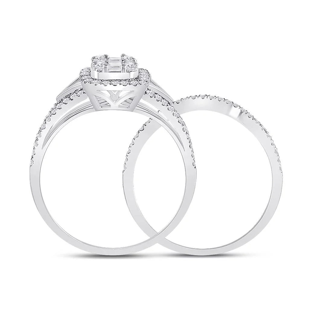 14k White Gold Baguette Diamond Bridal Wedding Ring Set 5/8 Cttw L636816