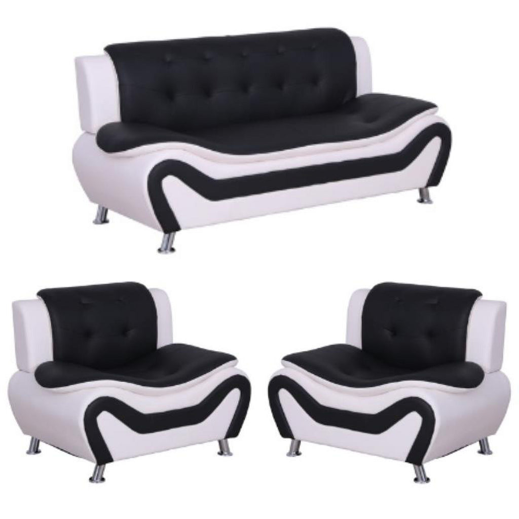 3-Piece Set with Sofa and 2 Club Chairs in Black & White C33059