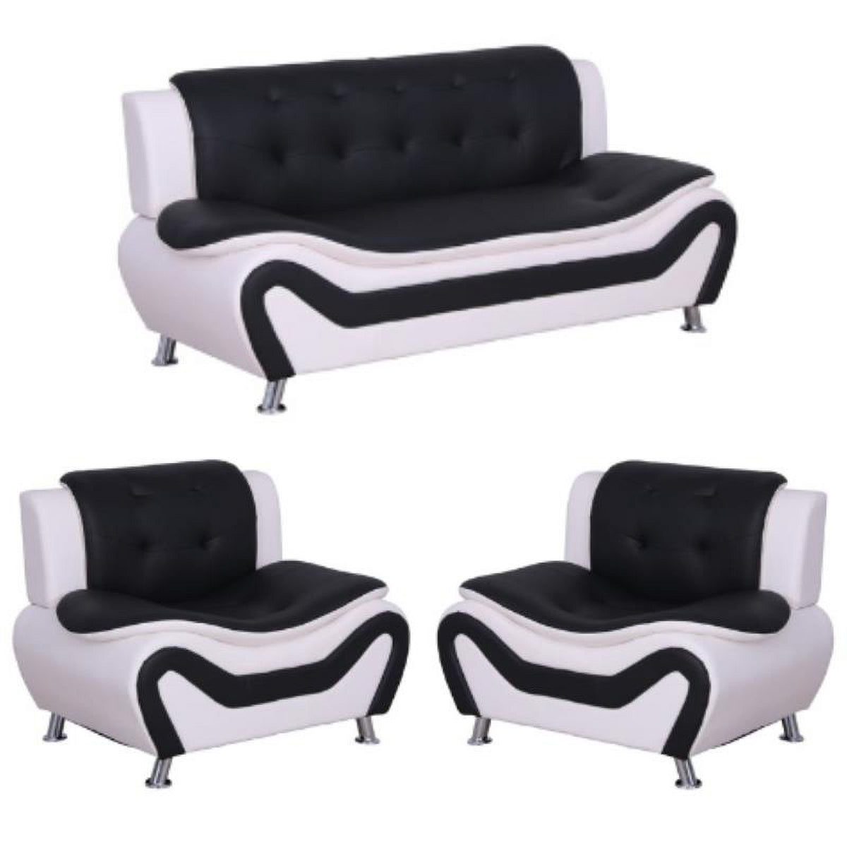 3-Piece Set with Sofa and 2 Club Chairs in Black & White C33059