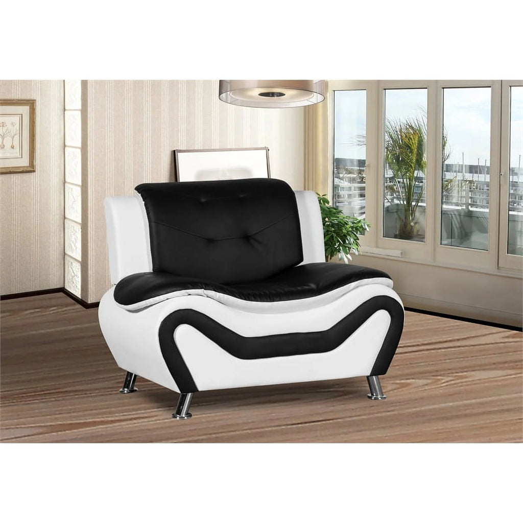 3-Piece Set with Sofa and 2 Club Chairs in Black & White C33059