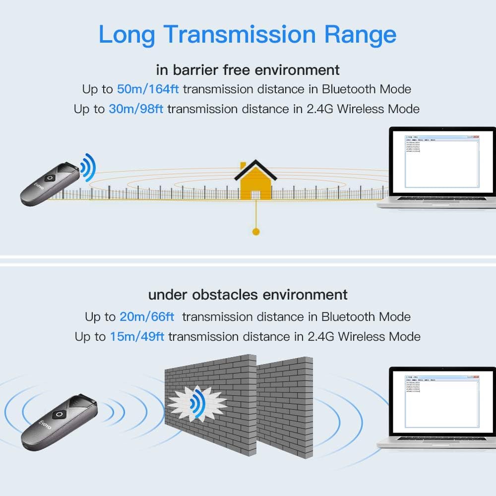 2.4G Wireless Bluetooth USB Barcode Scanner Pack of 2 O557376