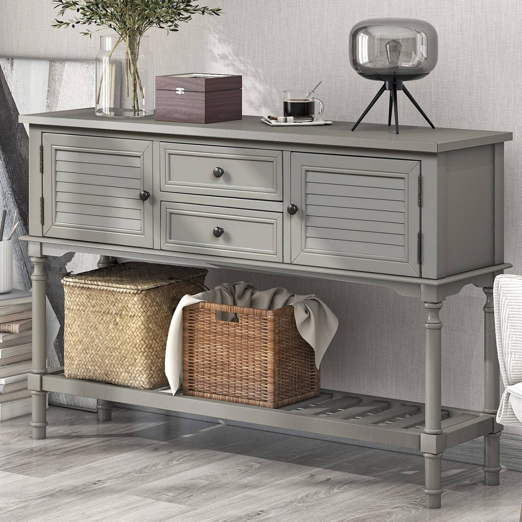 Modern Pine Console Table with 2 Drawer, 1 Cabinet, 1 Shelf, Greige S61101