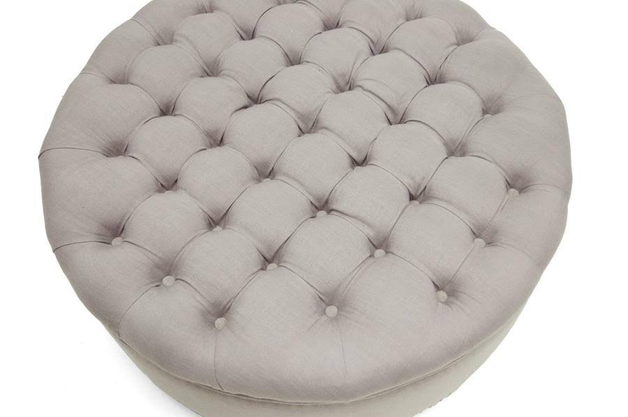 Grey Linen Tufted Ottoman X86551