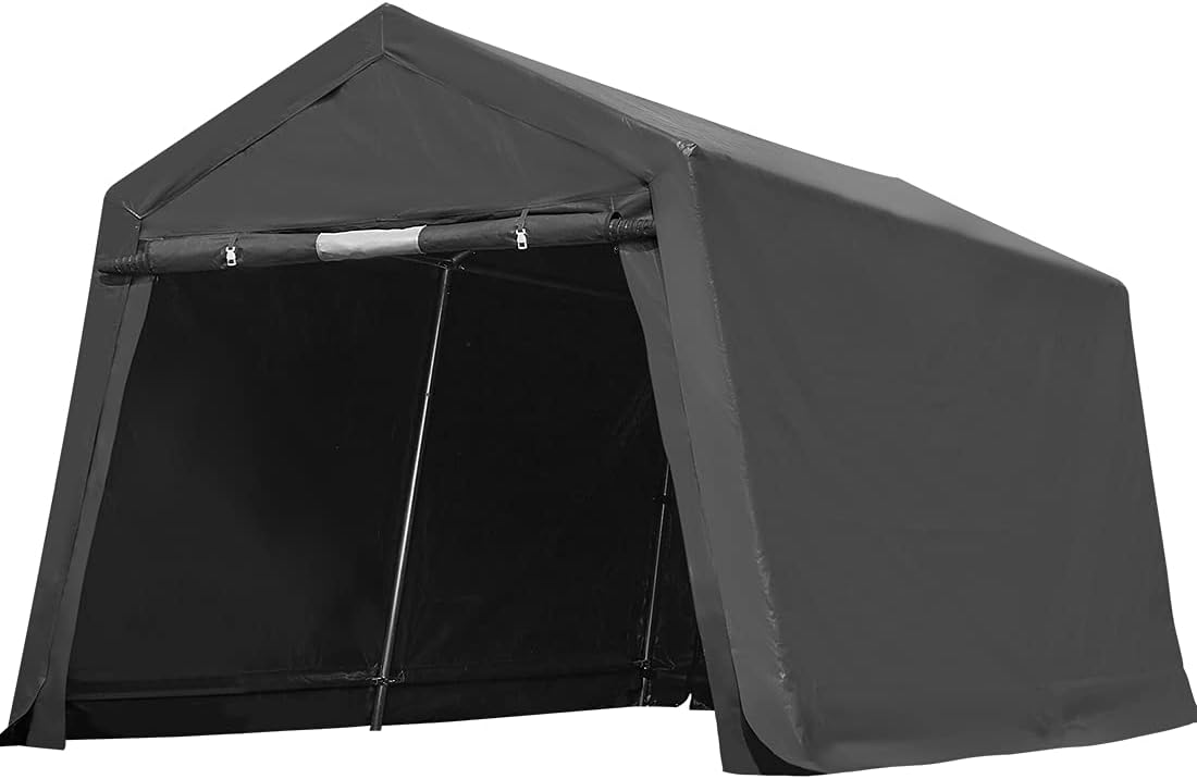 Gray Steel Metal Peak Roof Portable Garage Shelter Storage Shed Carport with 2 Roll up Doors R413271