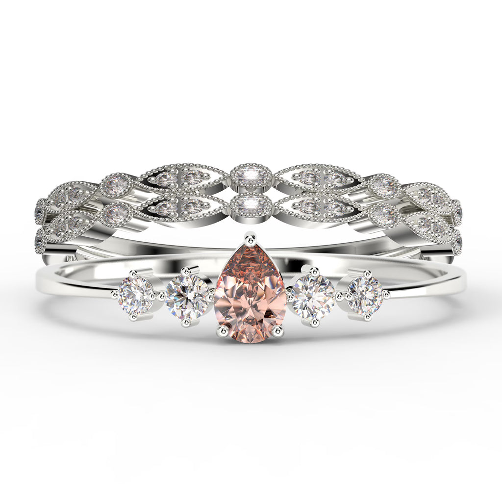 2.05 Carat Pear Cut Morganite And Diamond Moissanite Engagement Ring in 925 Sterling Silver With 18k White Gold Plating U2500