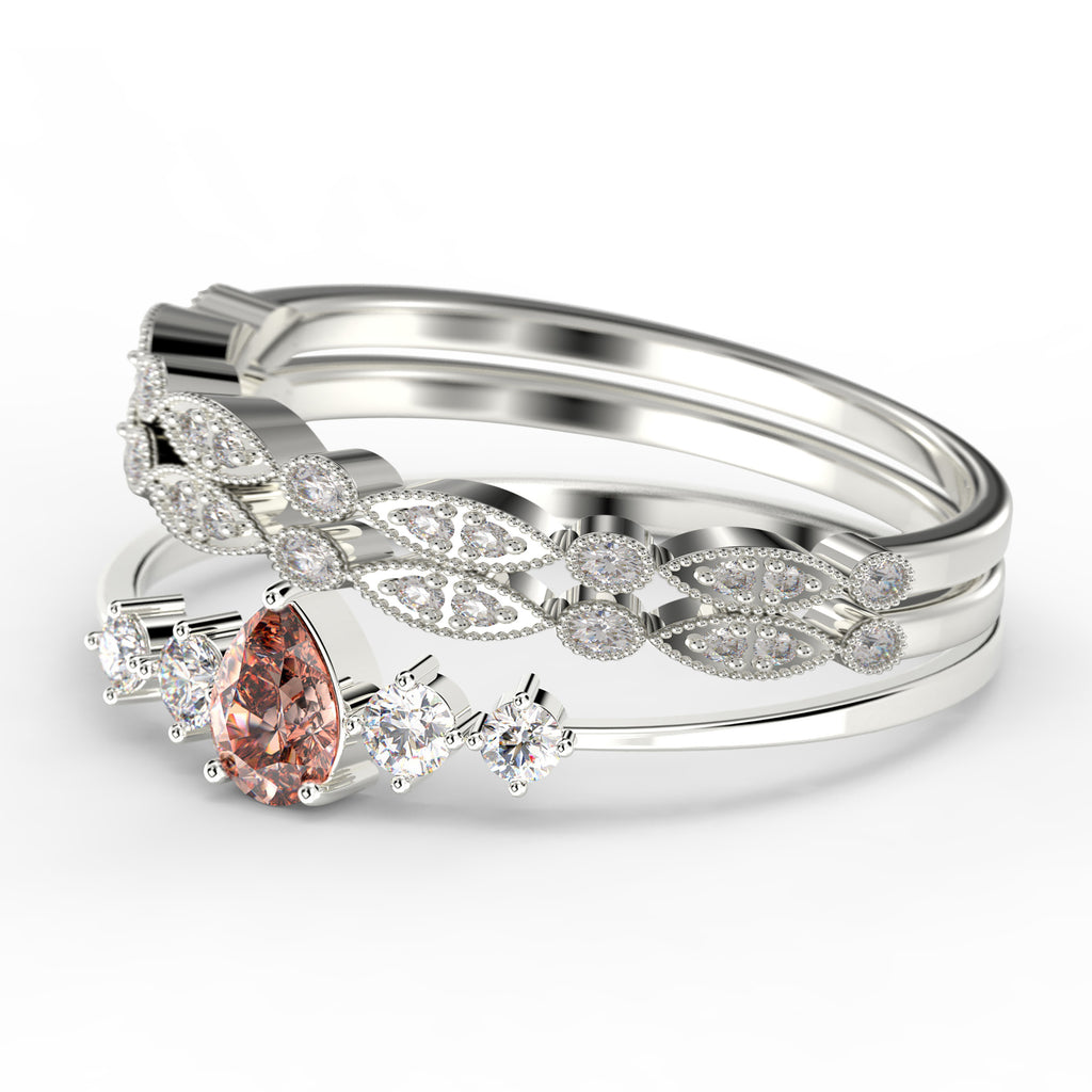 2.05 Carat Pear Cut Morganite And Diamond Moissanite Engagement Ring in 925 Sterling Silver With 18k White Gold Plating U2500