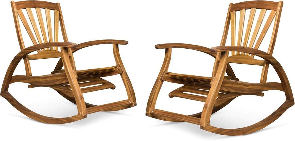 Teak Finish Acacia Wood Recliners Set of 2 S7989