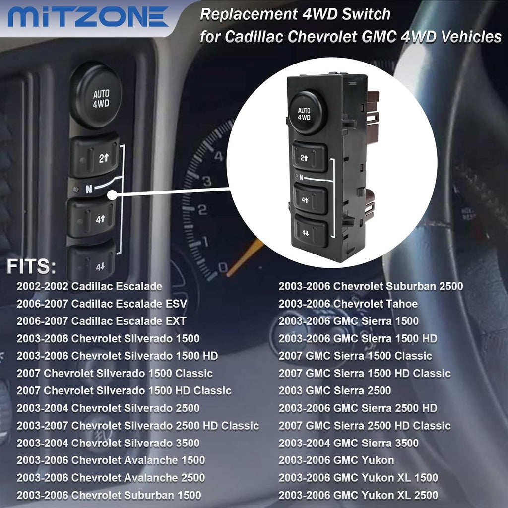 4x4 Transfer Case Selector Switch for Chevy Silverado Avalanche Tahoe Suburban Cadillac Escalade GMC Sierra Yukon U487653