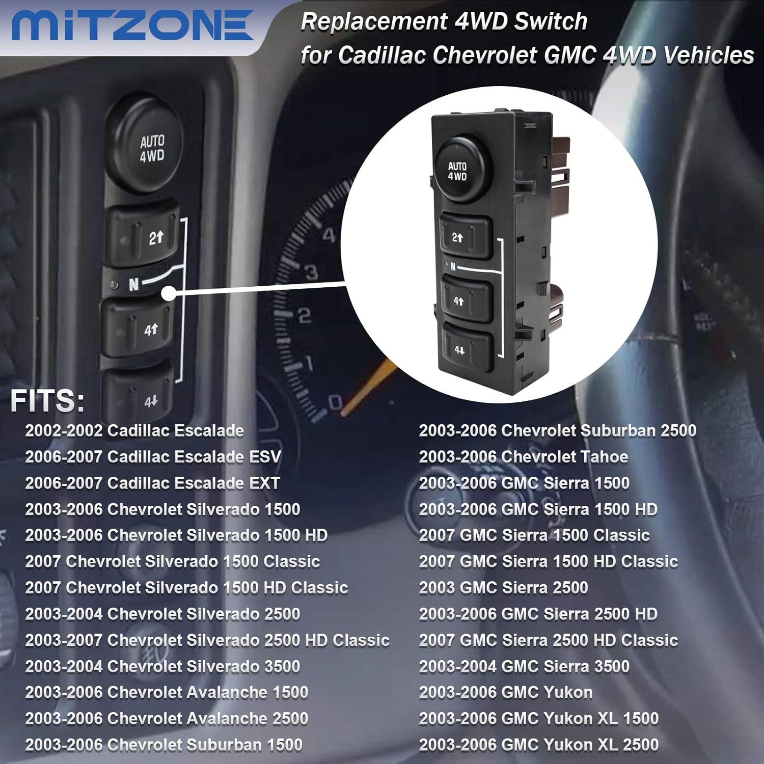 4x4 Transfer Case Selector Switch for Chevy Silverado Avalanche Tahoe Suburban Cadillac Escalade GMC Sierra Yukon U487653
