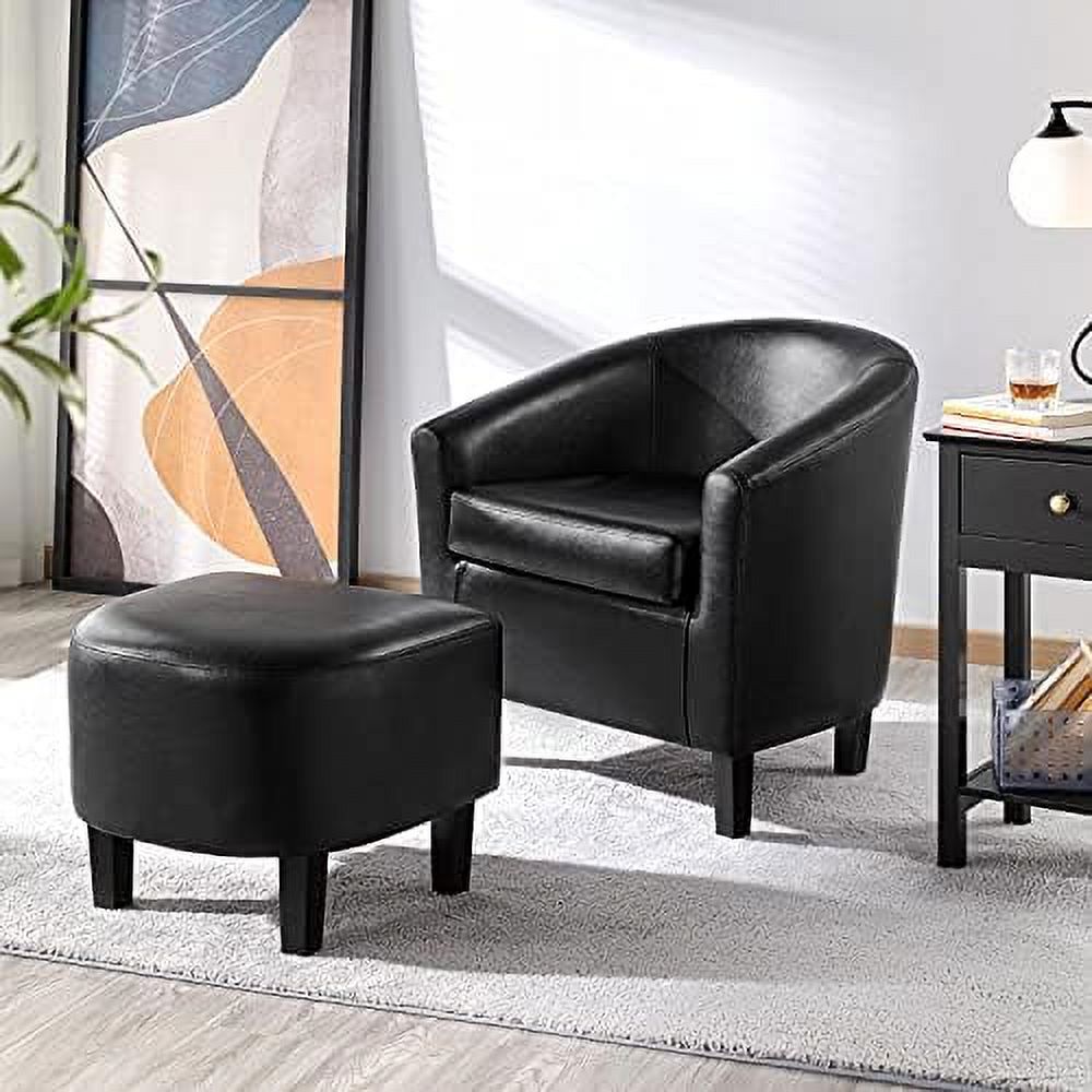 Black PU Leather Barrel Accent Chair with Ottoman F988