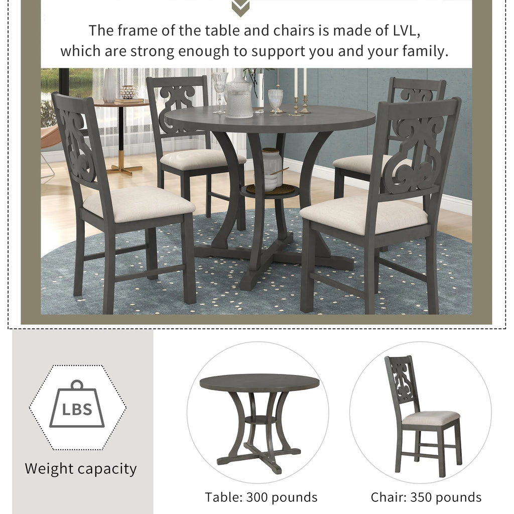 Antique Gray 5 Piece Wooden Dining Table and Chairs Set C76511