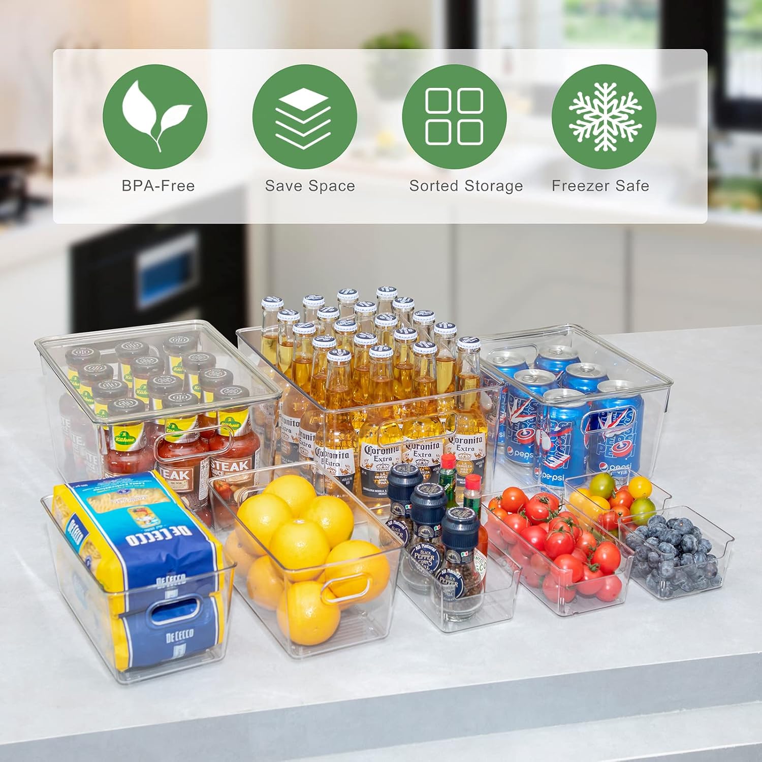 Clear Plastic Fridge Storage Bin with Lids, 9 PCS N655367