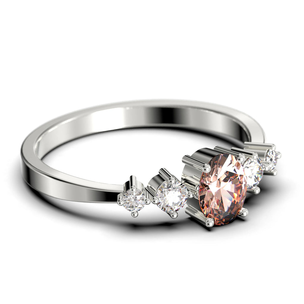 Oval Cut Morganite And Diamond Moissanite Engagement Ring in 925 Sterling Silver With 18k White Gold Plating N997262