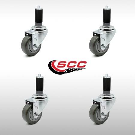 3x22 SS Gray Polyurethane Swivel Caster with Expanding Stem, Set of 4 Y783699