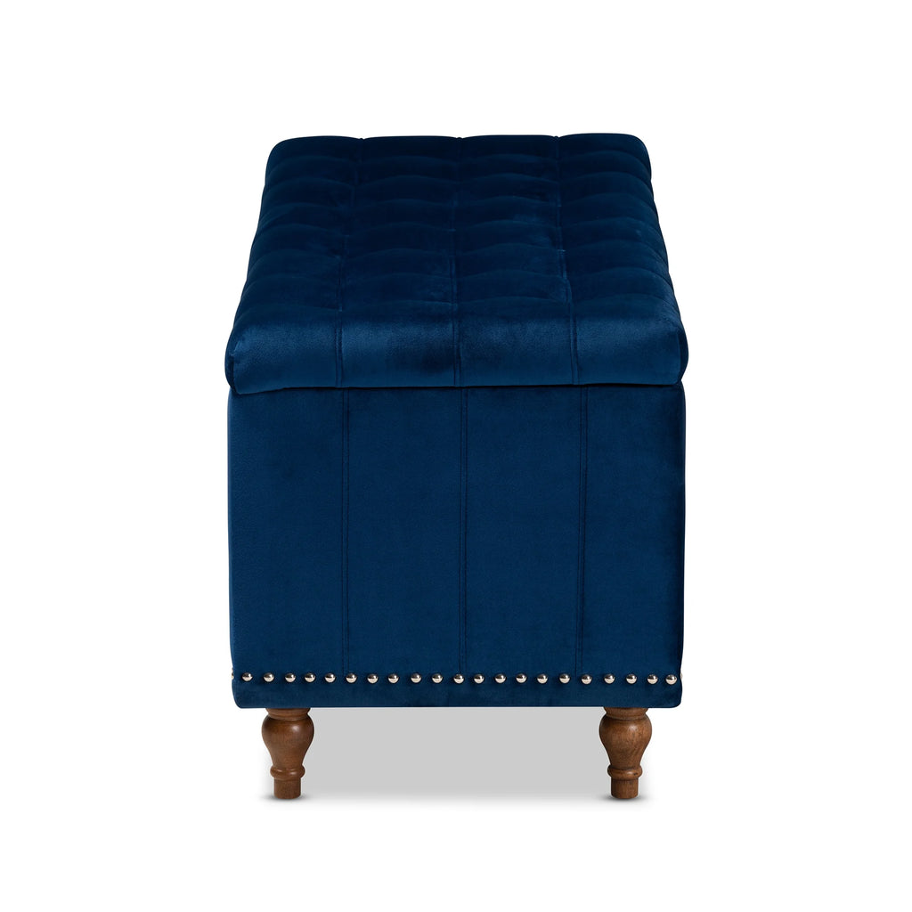 Navy Blue Velvet Button-Tufted Storage Ottoman Bench V6209