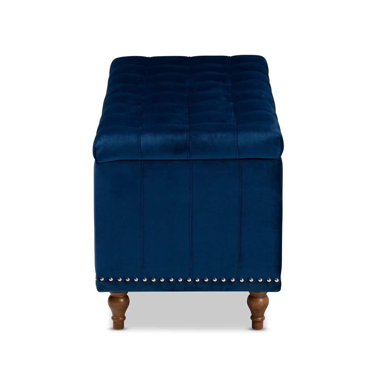 Navy Blue Velvet Button-Tufted Storage Ottoman Bench V6209