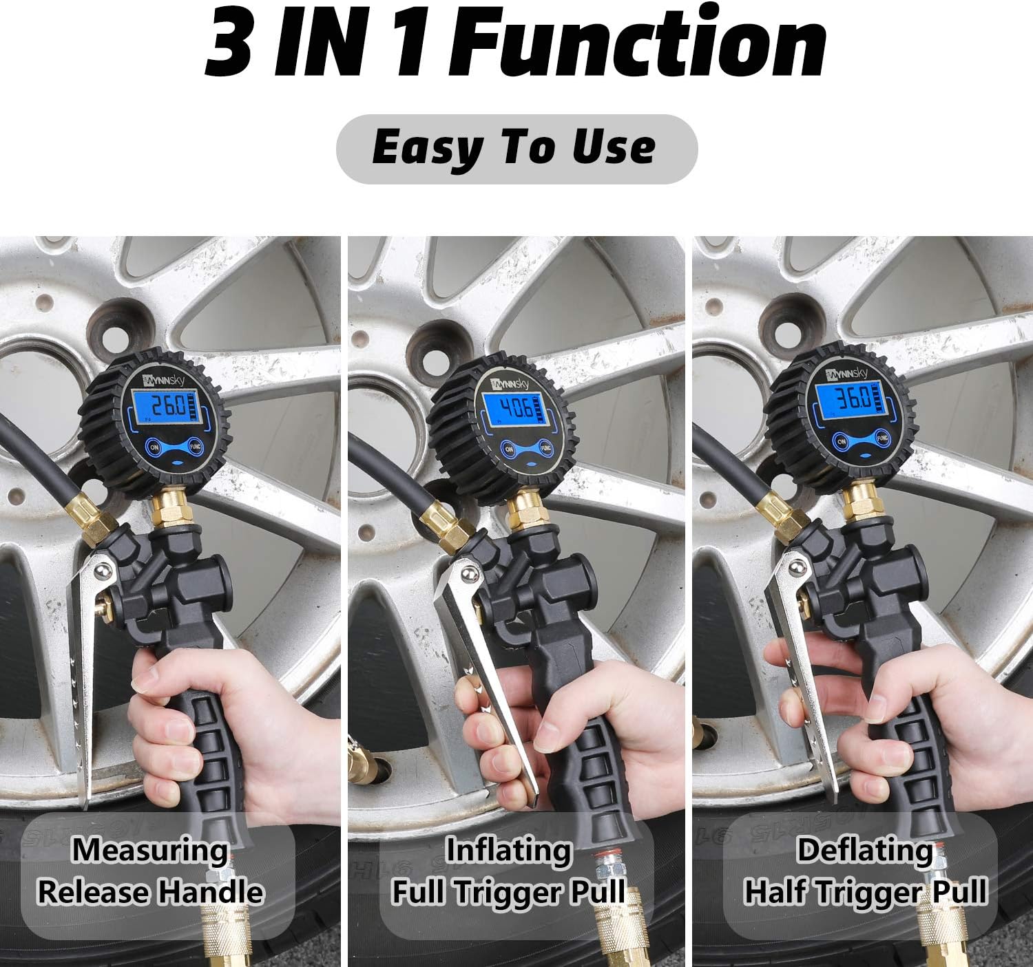Tire Inflator with Digital Pressure Gauge, 0-200PSI, Brass Lock-On Air Chuck, 23 Inch Compressor Hose, Valve Core and Slotted Valve Cap, Seal Tape Pack of 2 K318