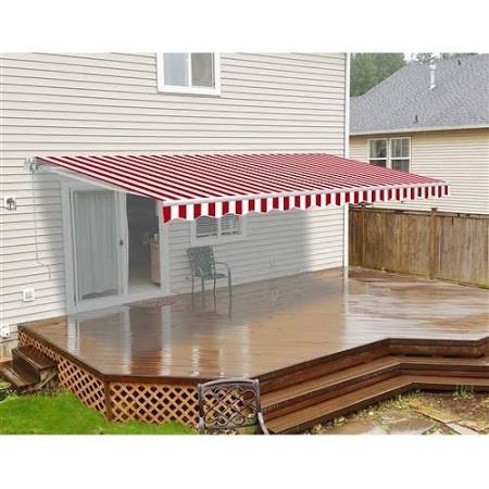 Motorized Retractable Patio Awning 20x10 Feet, Gray and White Striped N3847