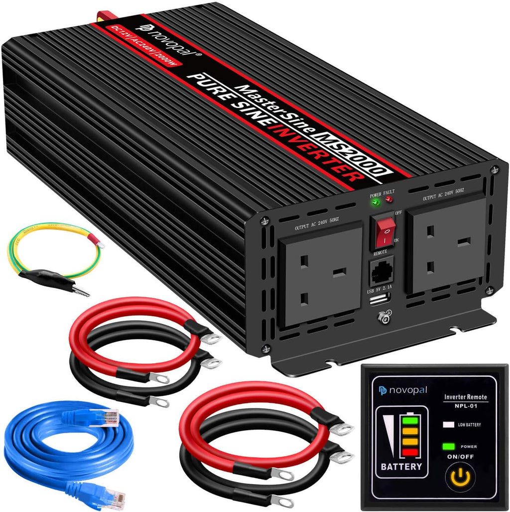 2000 Watt Pure Sine Wave Power Inverter 12V DC to 110V Car Inverter with Remote Control A38116