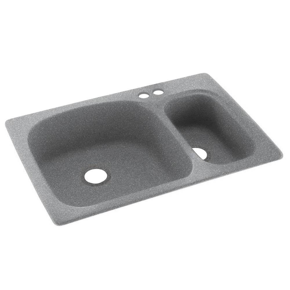 Solid Surface Kitchen Sink 2-Hole Gray Granite A924