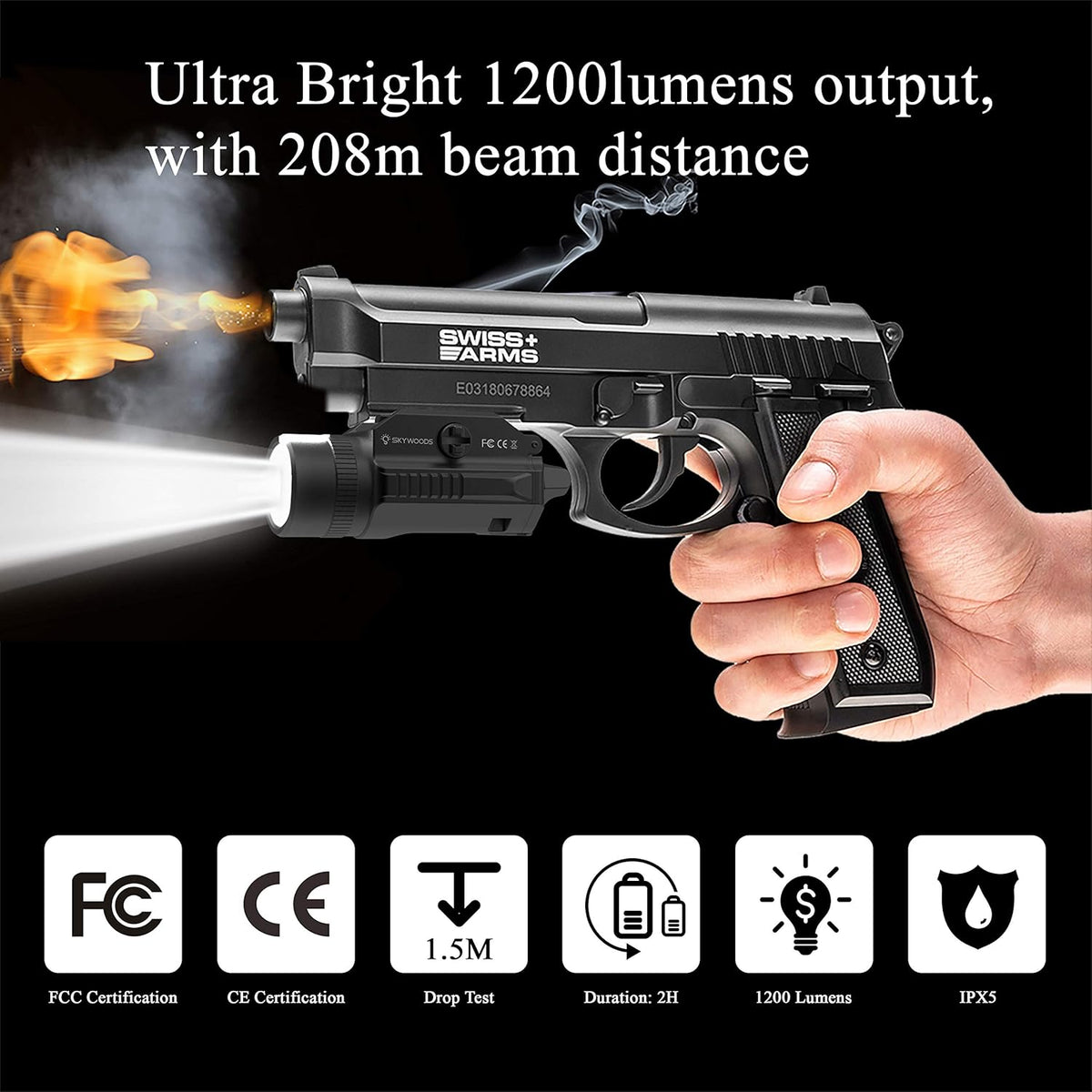 1200 Lumen Compact Pistol Weapon Light with 2 x CR123A Batteries V320
