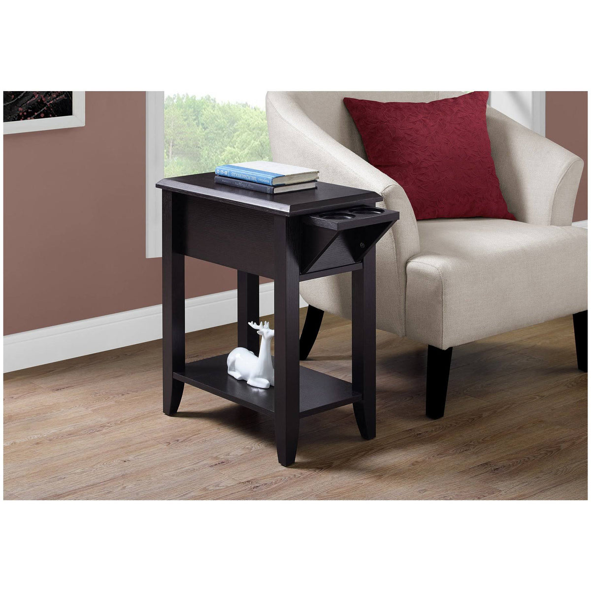 Cappuccino Accent Table with Glass Holder V3017