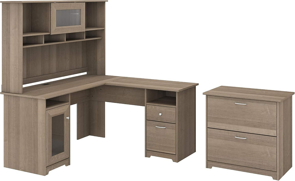 L Shaped Desk with Hutch and Lateral File Cabinet O399755