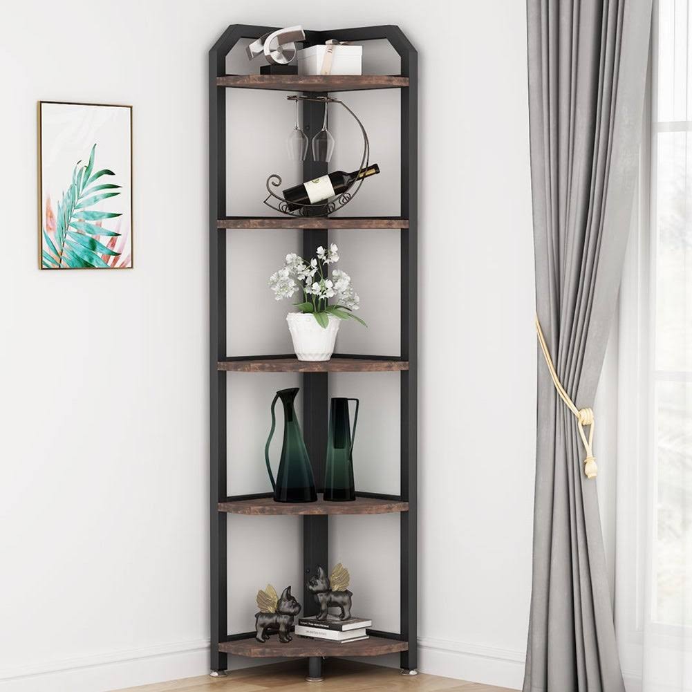 Brown 5 Tier Corner Bookshelf H56355