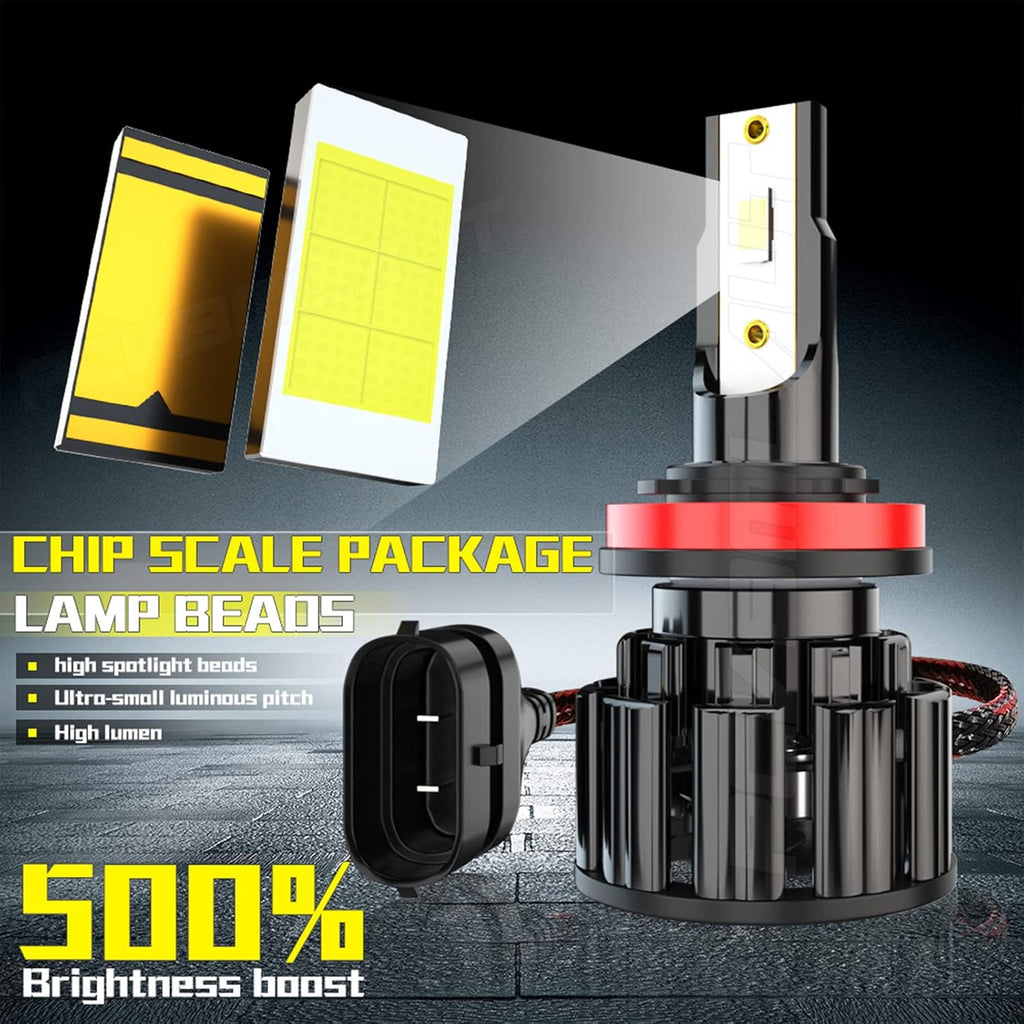 LED Headlight Bulbs Kit, H11 High Beam Low Beam Fog Light, 60W 10000LM 6000K White, IP67 Waterproof, Plug and Play, Pack of 6 D248654