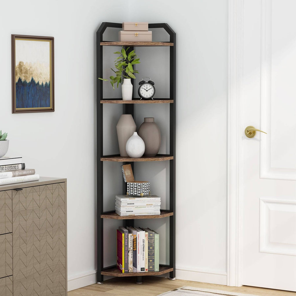 Brown 5 Tier Corner Bookshelf H56355