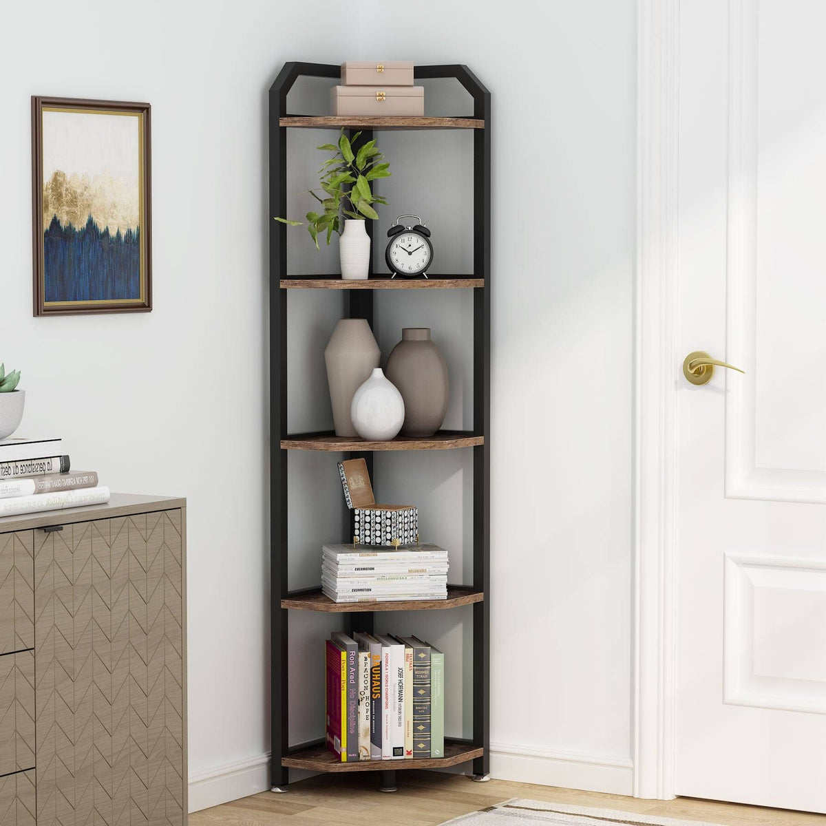 Brown 5 Tier Corner Bookshelf H56355