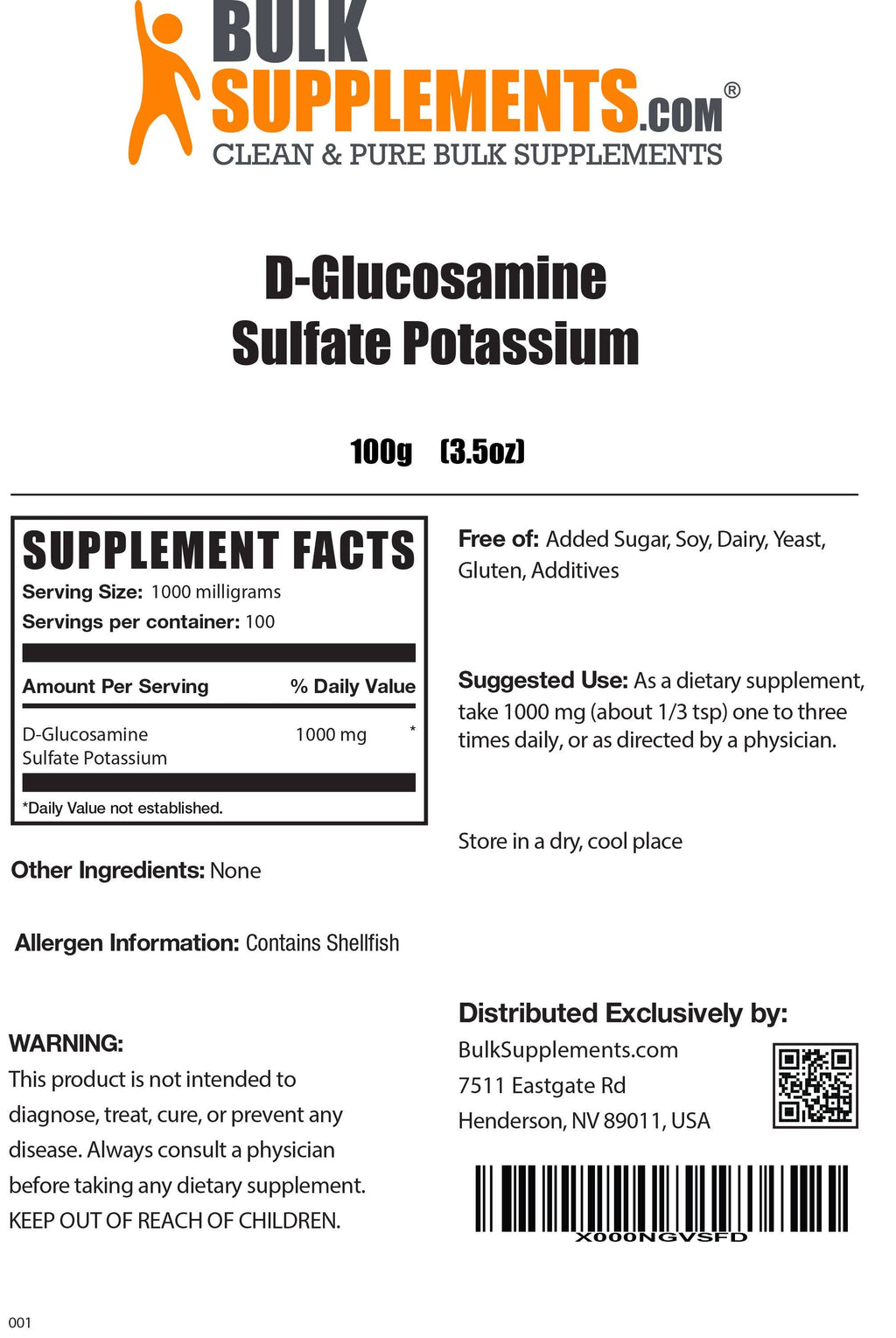 D-Glucosamine Sulfate Potassium Powder, 5kg Pure Powder N129812