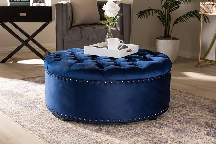 Grey Linen Tufted Ottoman X86551