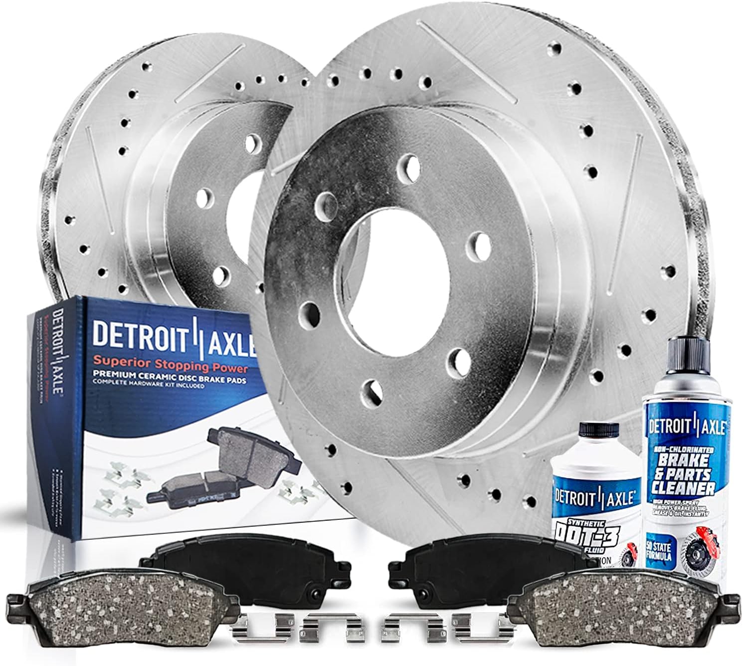 Front Drilled & Slotted Rotors + Brake Pads 6pc Set T843