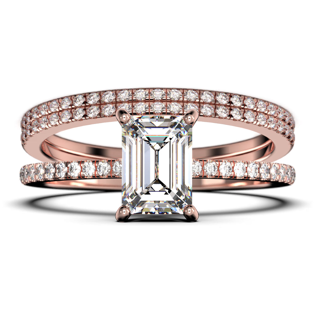 Emerald Cut Diamond Moissanite Engagement Ring Set In 10K Solid Rose Gold E4084