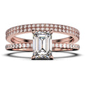 Emerald Cut Diamond Moissanite Engagement Ring Set In 10K Solid Rose Gold E4084