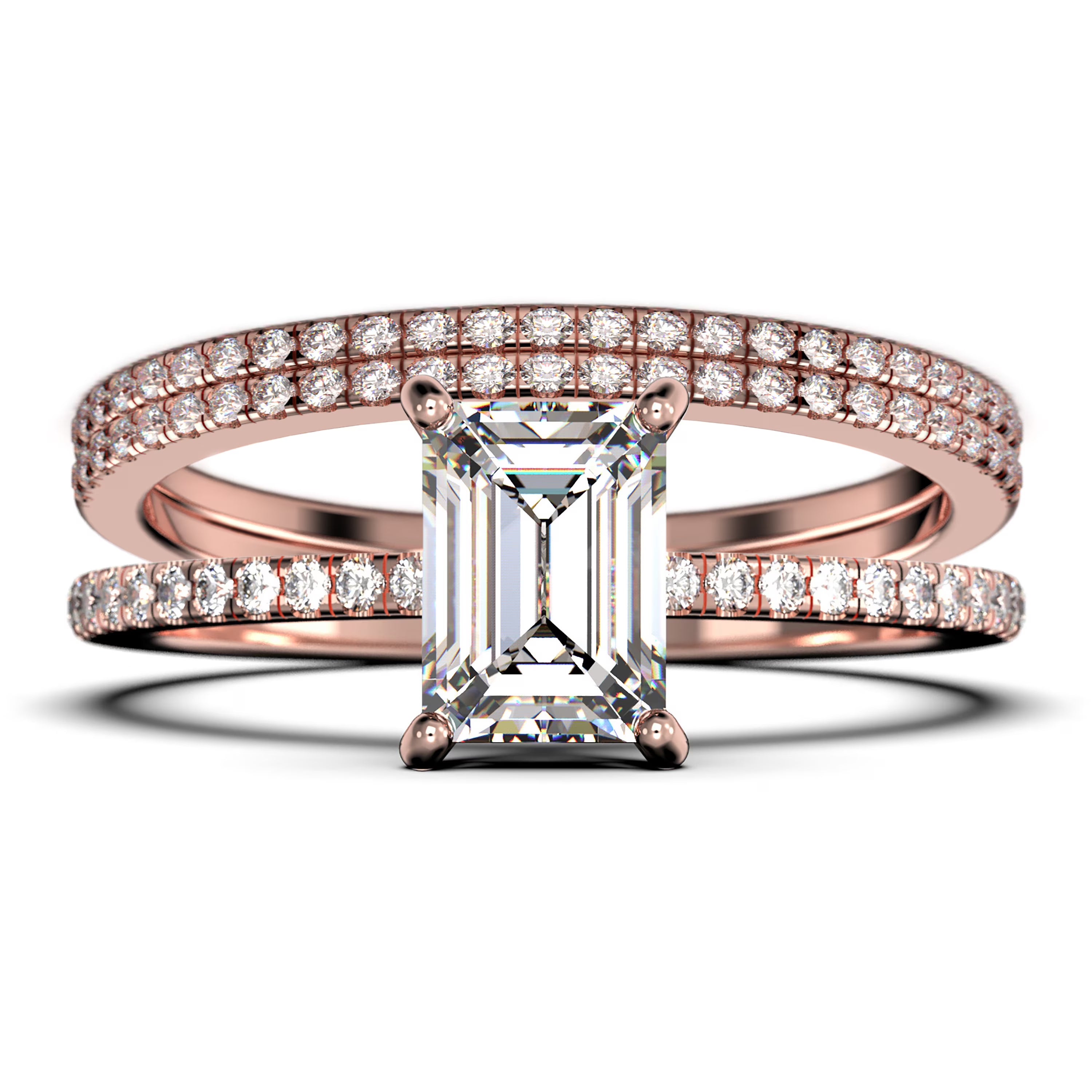 Emerald Cut Diamond Moissanite Engagement Ring Set In 10K Solid Rose Gold E4084