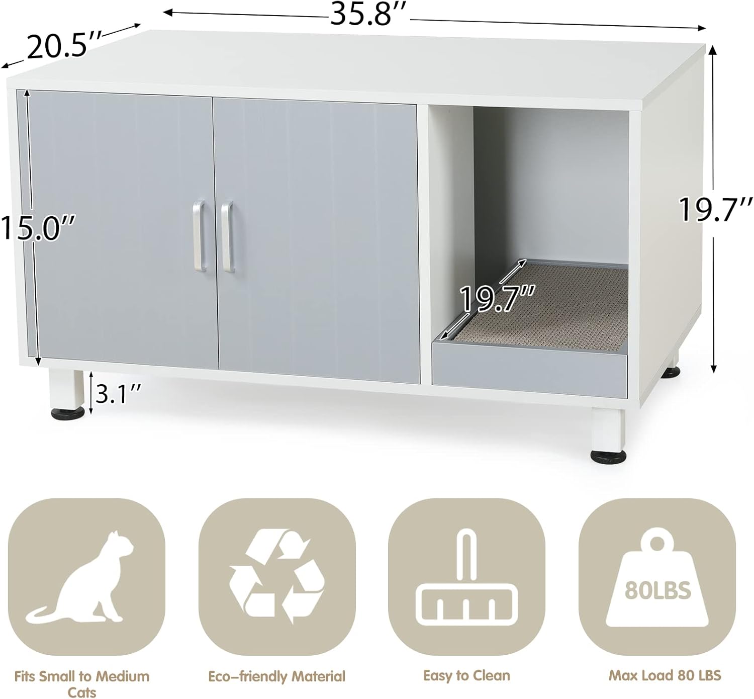 White & Grey Cat Litter Box Furniture Storage Bench Q750